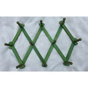 VTG Expandable Wooden Accordion 10 Peg Wall Hanger Mug Coat Hat Jewelry Rack